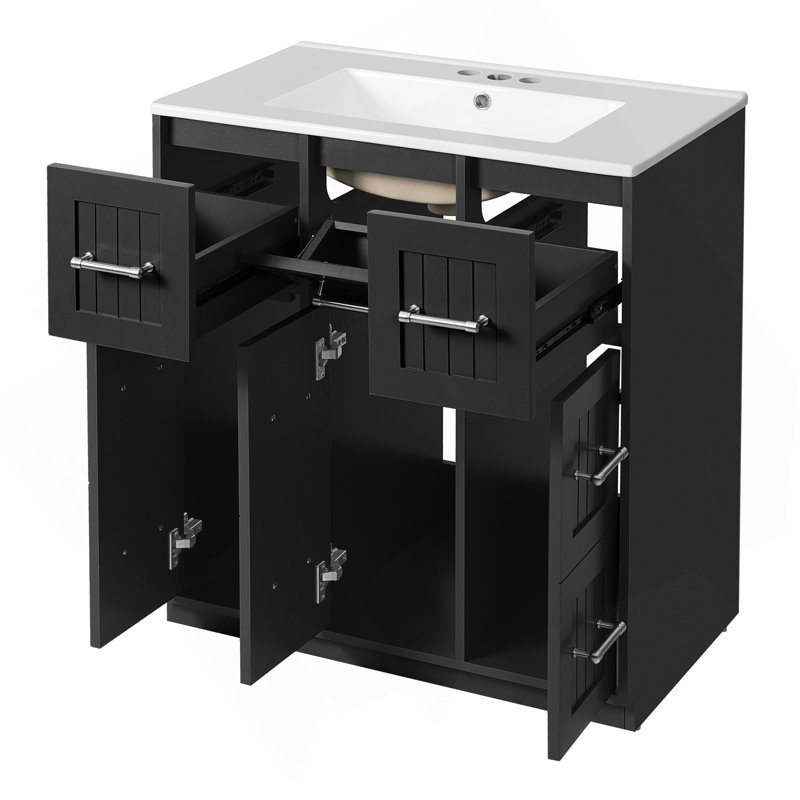 Meuble-lavabo de 30 po avec lavabo encastré et tiroirs, surface peinte, portes à fermeture en douceur, armoire de salle de bain avec tiroir basculant