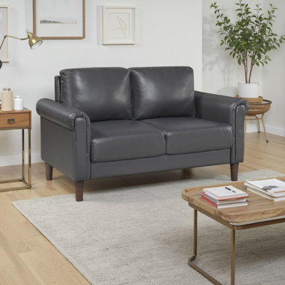 Causeuse Lo avec accoudoirs roulés, similicuir Mid-Century 57 po