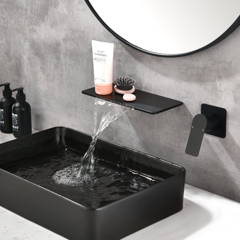 Waterfall Tub Faucet with Single Handle, Bathroom Wall Mounted Tub Filler, Matte Black