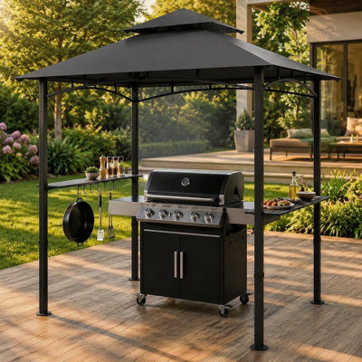 Pavillon de jardin extérieur de 8 pi x 5 pi avec toit ventilé à deux niveaux, abri pour barbecue en acier robuste pour cour et terrasse, kaki