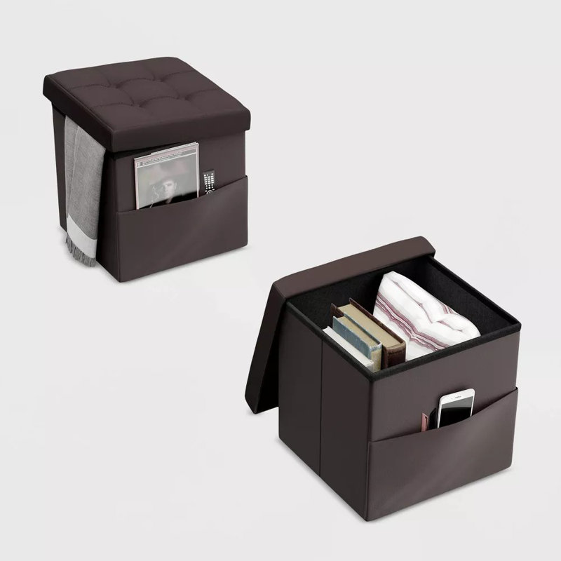 Foldable Storage Cube Ottoman with Pockets