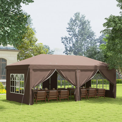 Aver 3 x 6 m Garden Pop Up Gazebo with Sidewalls Water Resistant Brown