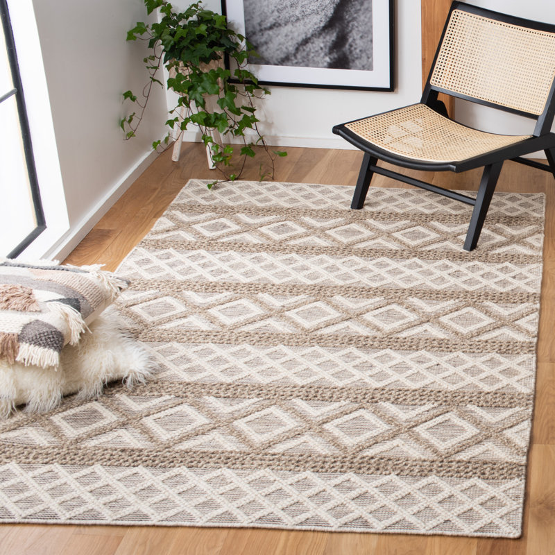 Tapis géométrique en laine / coton tissé à la main Vermont, Rectangle 5 pi x 8 pi