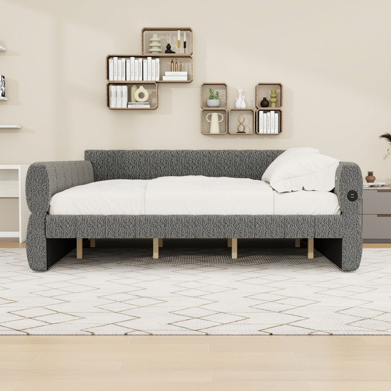 Upholstered Daybed with USB, Gray