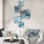 Décoration murale abstraite en métal marbré bleu argenté