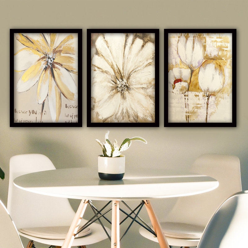 Ensemble de 3 peintures élégantes encadrées décoratives, 13,8 x 17,7 pouces chacune | 100% panneau de fibres à densité moyenne avec cadre en plastique durable, épaisseur: 0,8 pouce | Parfait pour la décoration intérieure, le salon et l'esthétique de bureau
