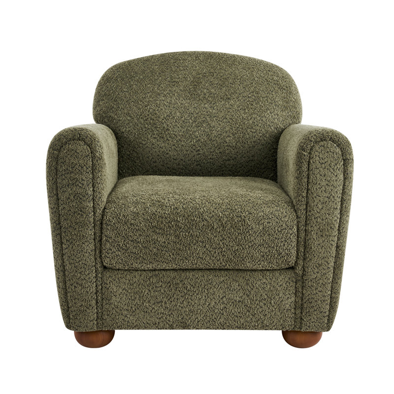 Chaise d'appoint rembourrée de style Mid-Century avec pieds en bois d'hévéa, Boucle vert olive