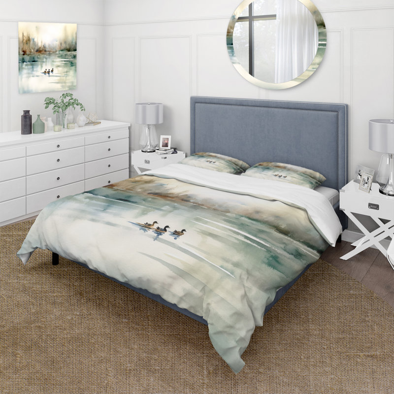 Ensemble de housse de couette en microfibre / polyester Ducks in Pond I Bedding