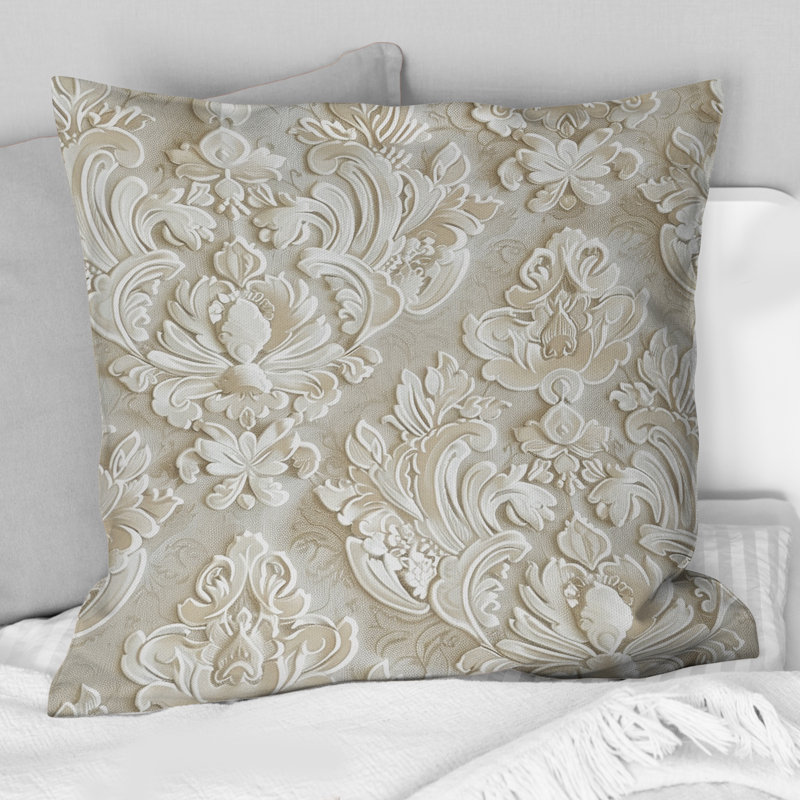 Coussin décoratif blanc à motif floral damassé blanche III, H 18 po x l 18 po