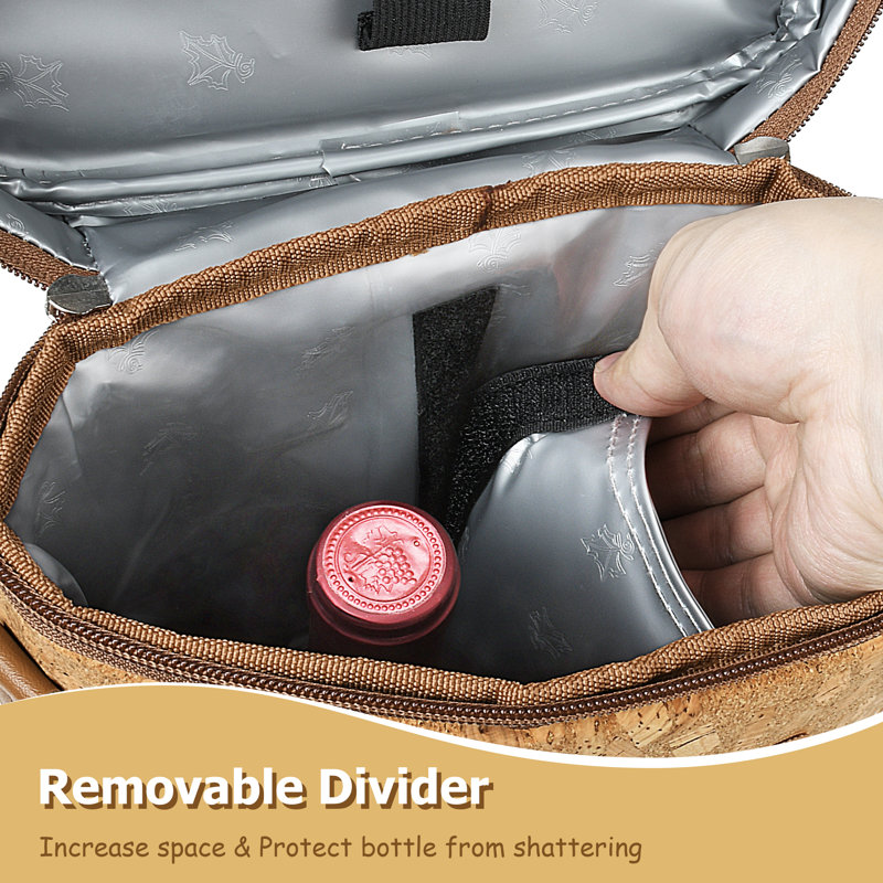 Cork Insulated 2 Bottle Wine Carrier Tote Bag