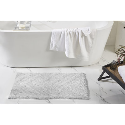 Branston 100% Cotton 1990 GSM Tufted Bath Rug with Non-Slip Backing, OEKO-TEX Certified, Machine Washable, Luxurious Chevron Pattern, Ultra Soft & Absorbent Bathroom Rug, 21" x 34" Rectangle, White