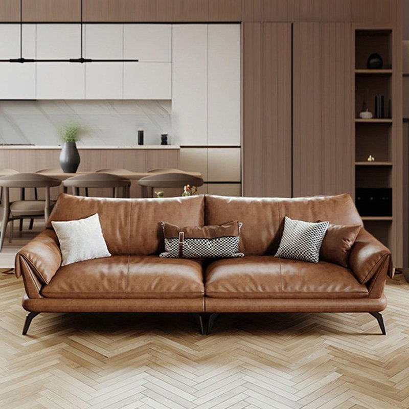 Canapé modulaire brun en cuir véritable, H 33,86 po x l 110,24 po x P 38,58 po
