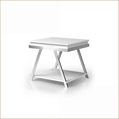 Table de bout contemporaine blanche avec cadre chromé et finition ultrabrillante - compatible avec l'ensemble de tables basses, peu encombrant