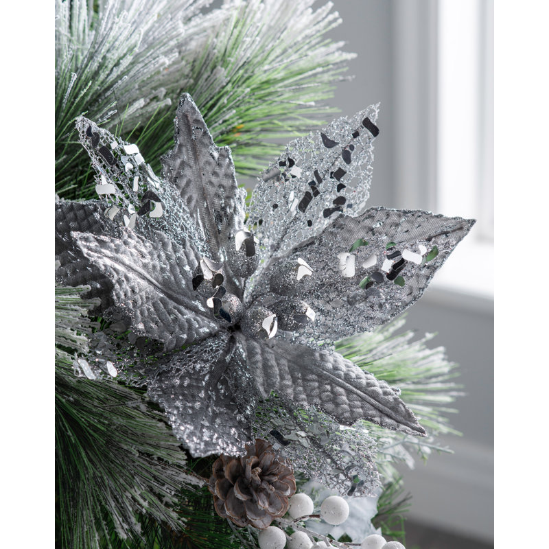 Fabric Poinsettia Arrangement, 40cm H x 29cm W x 29cm D, Silver