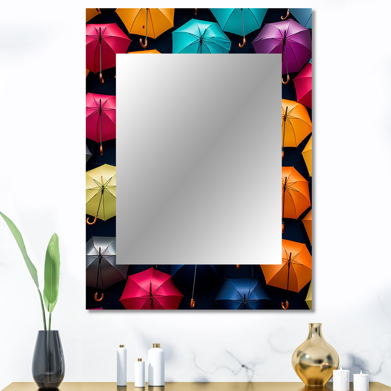 Sky Full Of Colorful Umbrellas III - Sky Large Wall Mirror, Traditional Decorative Mirror, Printed Metal Art, 40" x 30"