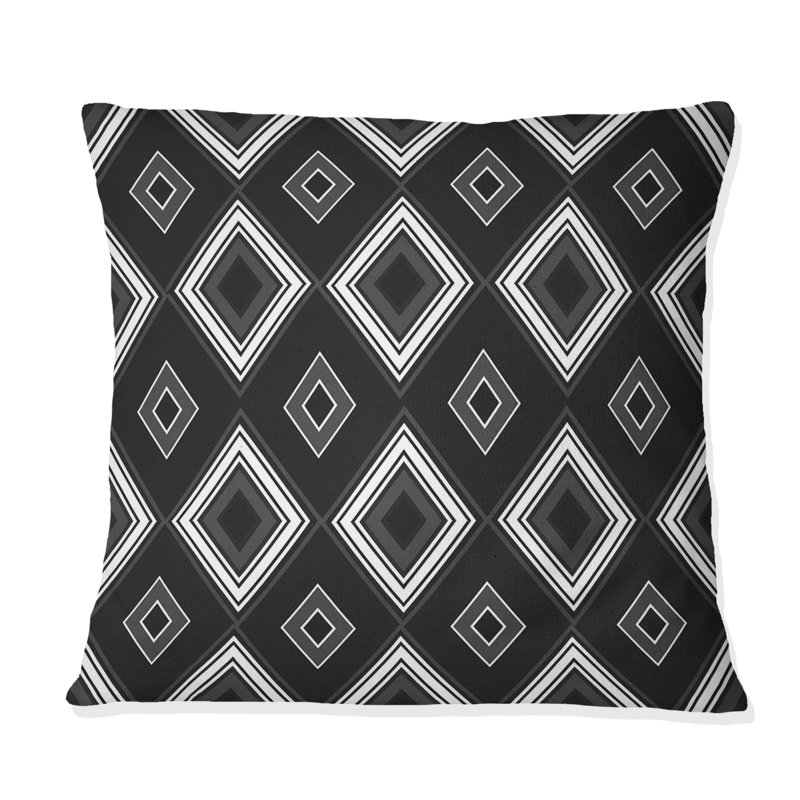 Coussin décoratif noir, blanc et diamants I, H 16 po x l 16 po