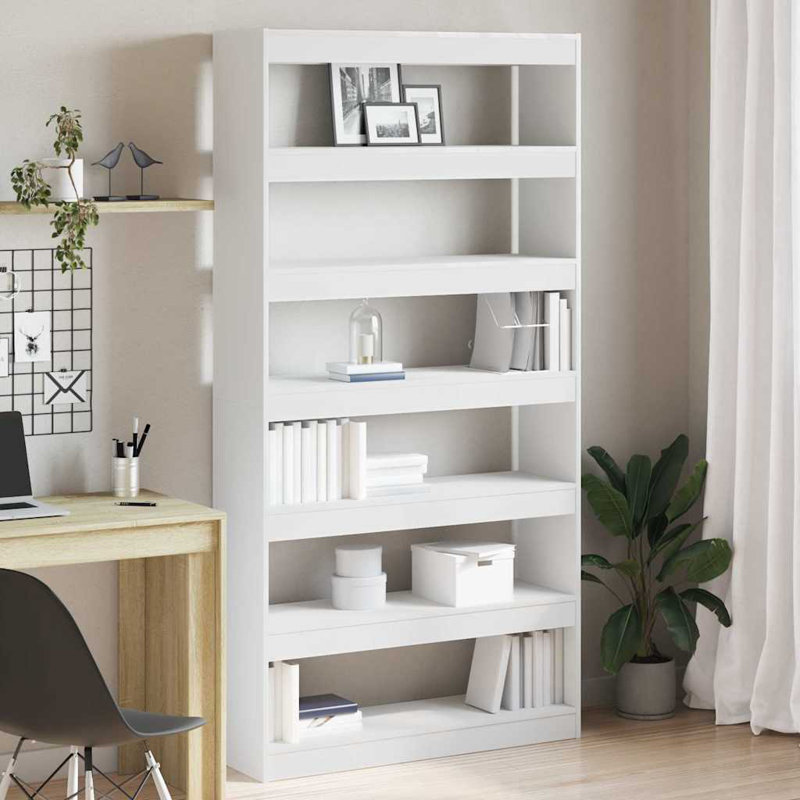 Book Cabinet with Shelf with Storage Engineered Wood Living Room Indoor, (6 Shelves) 198cm H x 100cm W x 30cm D, White