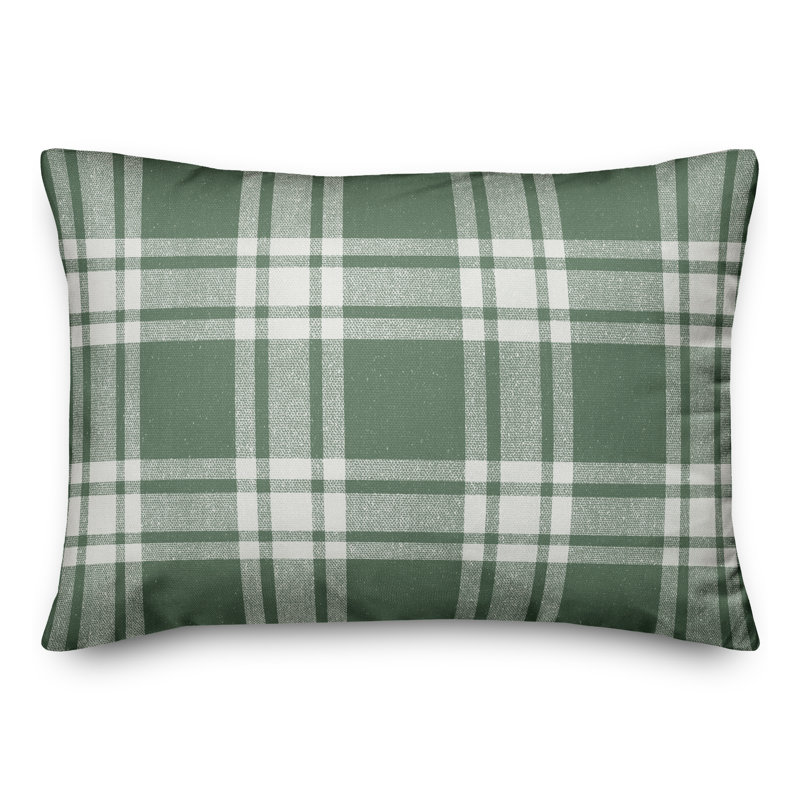 Housse et insert de coussin rectangulaire d'extérieur à carreaux Distress 17, Vert