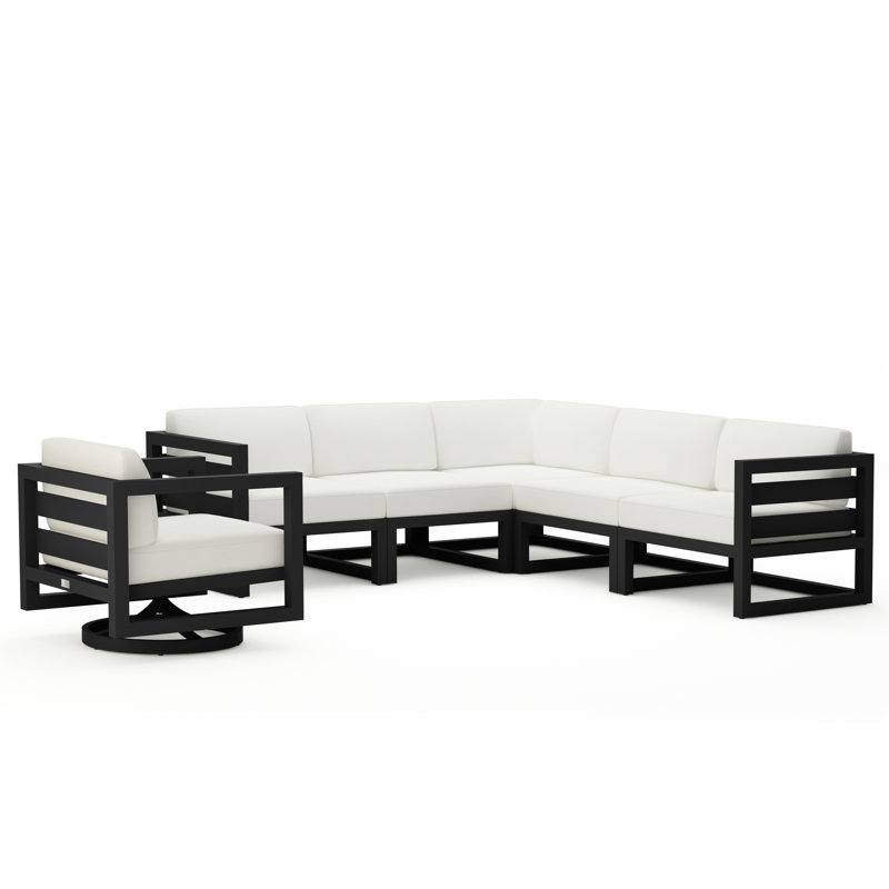 Avion 6 Piece Sectional Set With Swivel, Black, Canvas Natural Sunbrella® Canvas