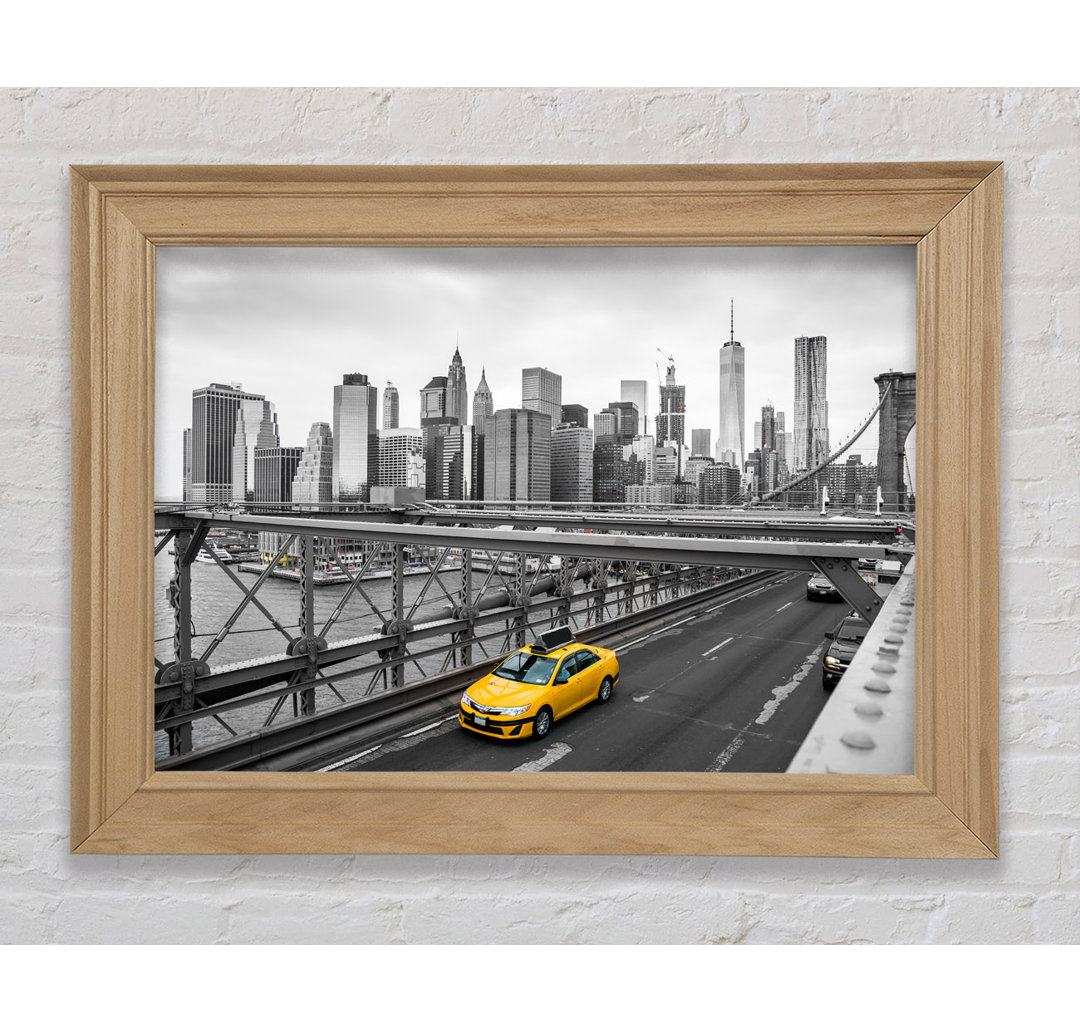 New York On The Bridge Yellow Cab - Einzelne Bilderrahmen Kunstdrucke