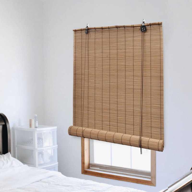 Blackout Bamboo Roll-Up Blind, 80cm W x 220cm L, Brown