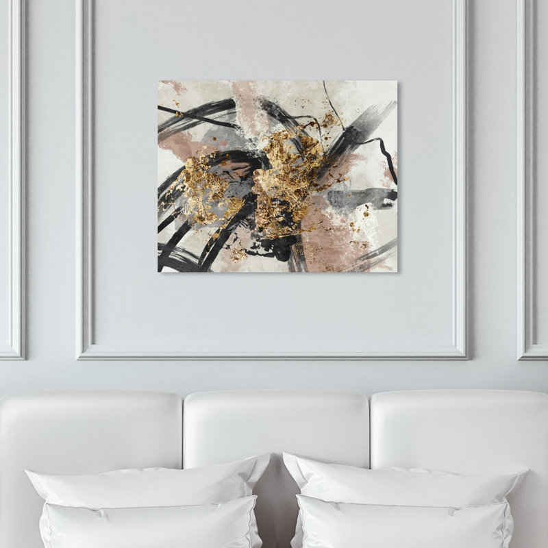 Éclat d'or abstrait métallique moderne - peinture encadrée, Toile tendue, H 24 po x l 30 po