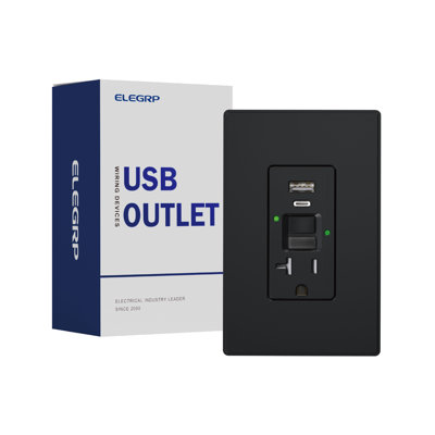 20 Amp Tamper Resistant Self-Test GFCI Outlet With Night Light, And 24W In-Wall USB Charger Combo Receptacle, Type A And Type C,  4.8A Of Charging Power, UL And CUL Certified, Midsize Wall Plate Included, Black (1-Pack)