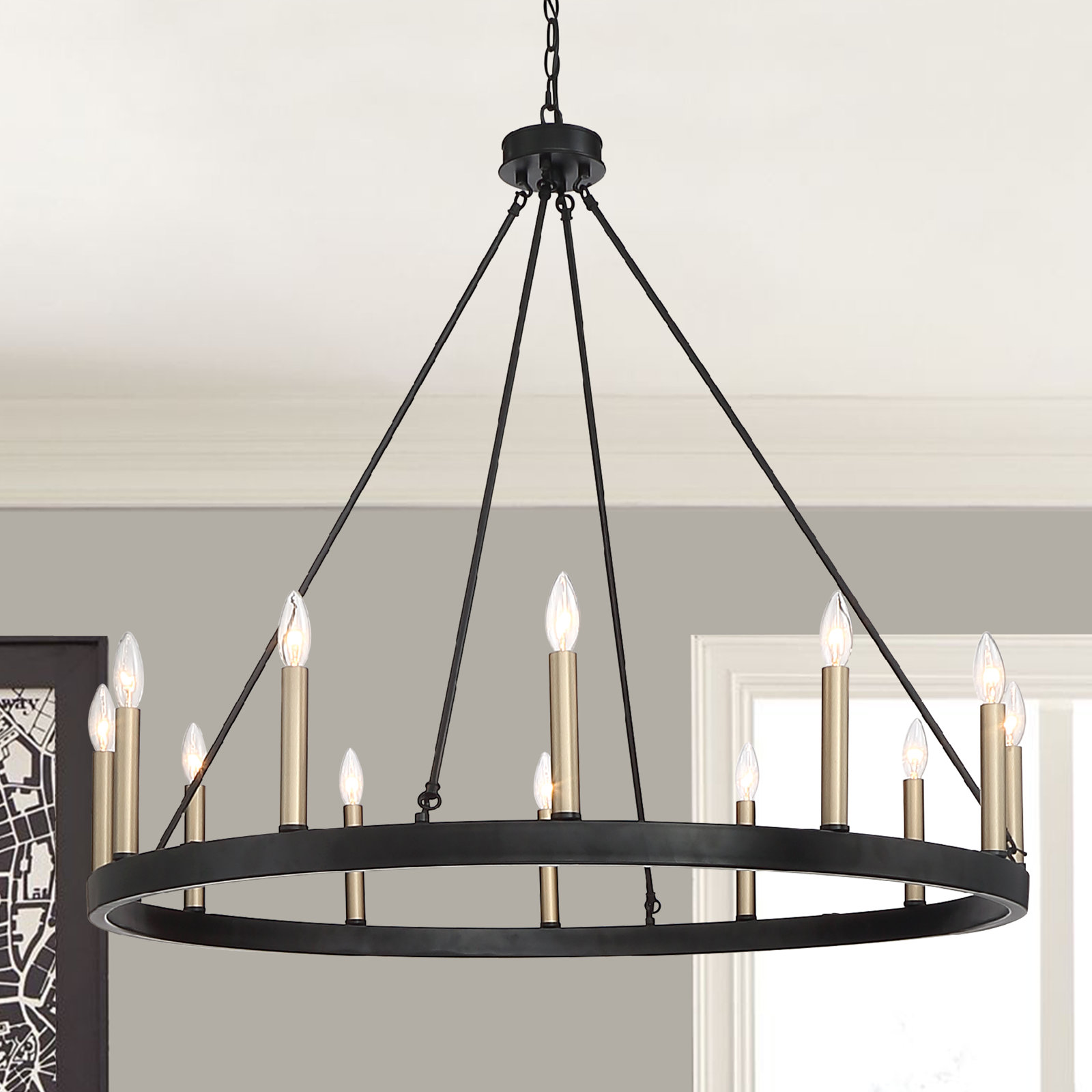 Madalyn 12-Light Chandelier, Classic Black/Contemporary Brass Dust