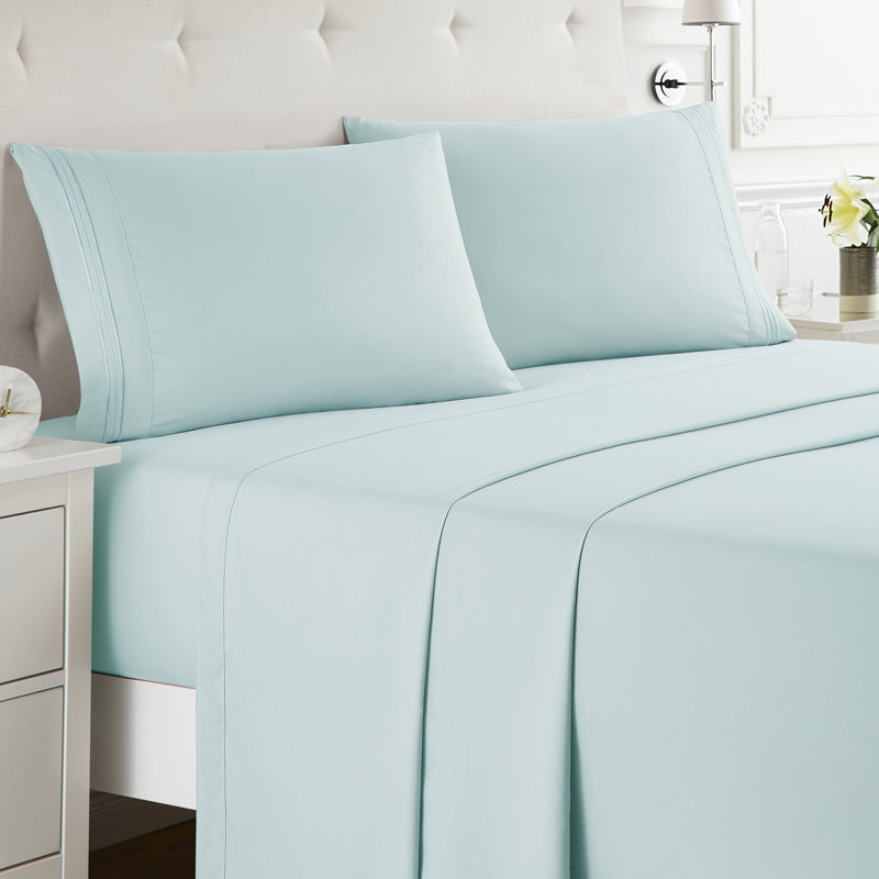  Ensemble de draps double brossé de luxe pour hôtel avec draps et taies d'oreiller très doux, Bleu clair, California King