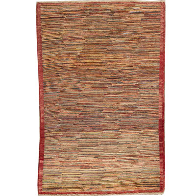 Tapis rouge et brun noué à la main de haute qualité