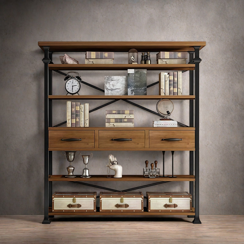 Retro trend bookcase, (5 Shelves) 70.8"H x 59"W x 13.7"D
