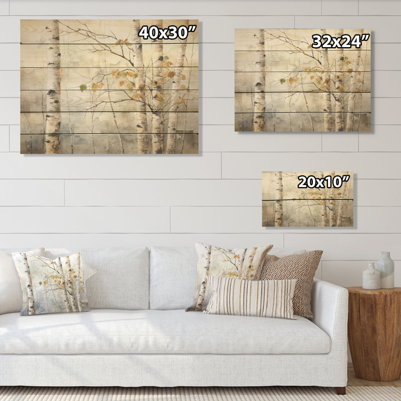 Bouleau argenté beige, beauté I - Bouleau, art sur bois de pin naturel, H 10 po x l 20 po