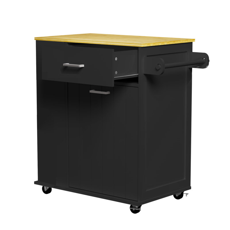 Kitchen Rolling Kitchen Island Cart with Pull-Out Trash Bin Cabinet,Kitchen Storage Cart On Wheels with 3 Tier Spice Rack,Bamboo Countertop ,10 Gallon Trash Can