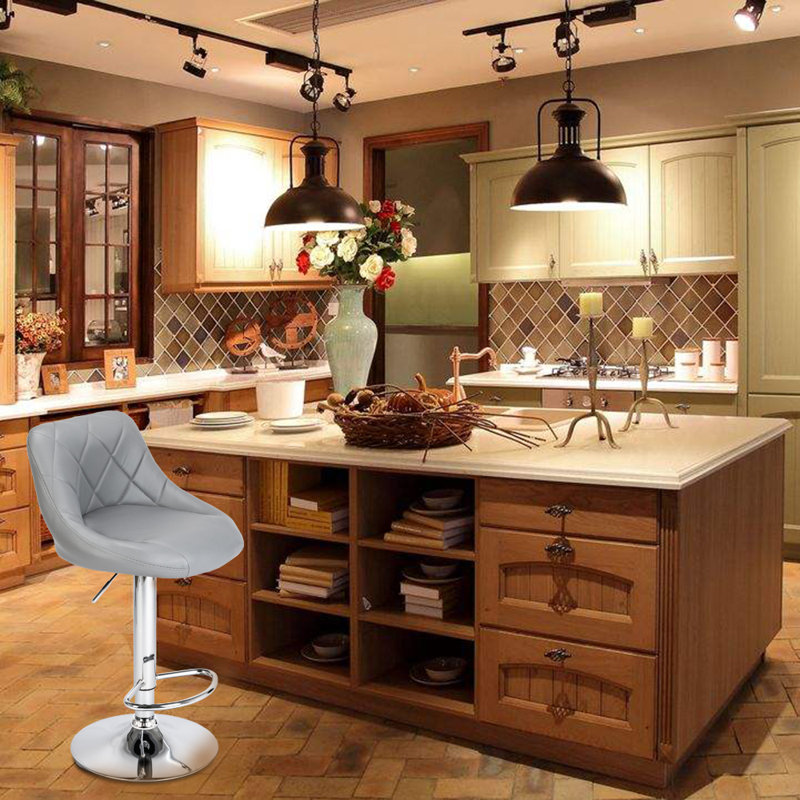 Swivel Upholstered Adjustable Height Counter Stool with Metal Frame, Grey