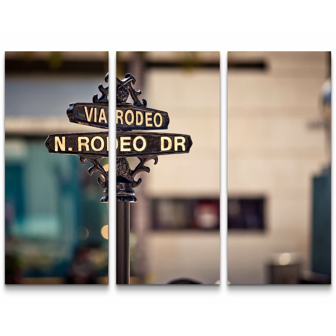 3-tlg. Leinwandbilder-Set Rodeo Drive Schild Los Angeles