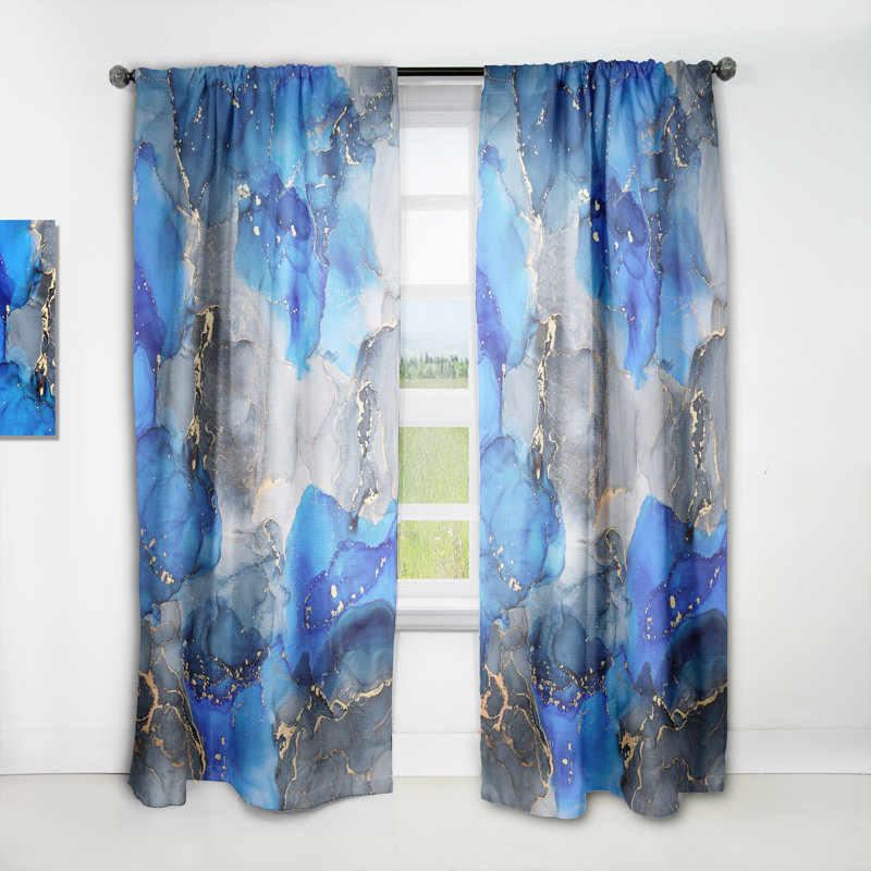 Bleu et gris luxueux abstrait fluide Art V - rideau moderne - velours obscurcissant - 1 panneau, L 52 po x L 120 po