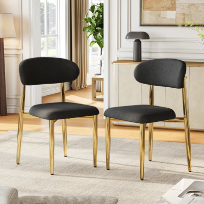 Modern Upholstered Dining Chairs Set of 2, Mid-Century Fabric Kitchen Side Chairs with Padded Seat, Ergonomic Backrest and Metal Legs