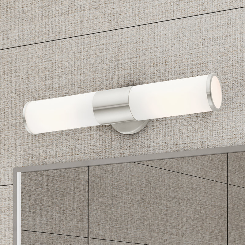 Brushed Nickel 2-Light Vanity with Satin Opal Glass Shades