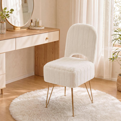 Vanity Stool Chair with Backrest, Square Ottoman with Hidden Storage Compartment, Soft Faux Fur Fabric, 280 Lbs Weight Capacity, Modern Style for Bedroom Living Room