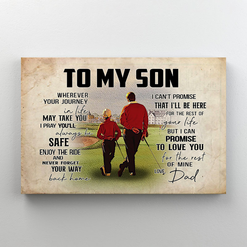 "Père et fils jouant au golf - To My Son", art textuel sur toile tendue, H 11 po x l 14 po x P 2 po