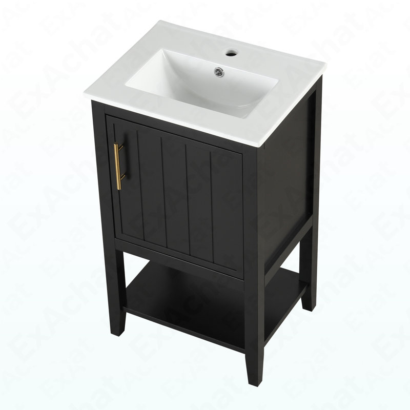 Meuble-lavabo de 20 po avec lavabo, armoire de salle de bain avec porte à fermeture douce, support de rangement et tablette ouverte, noir
