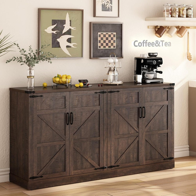 Large Farmhouse Buffet Cabinet With 4 Doors – Brown