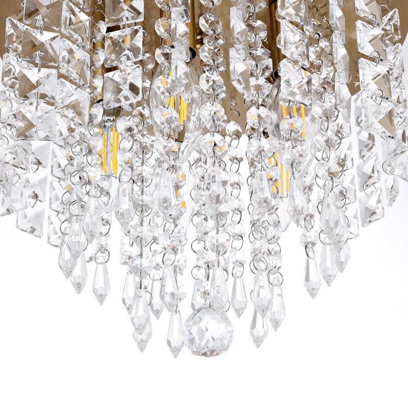 Plafonnier encastré en cristal 5 lumières Salley, Doré