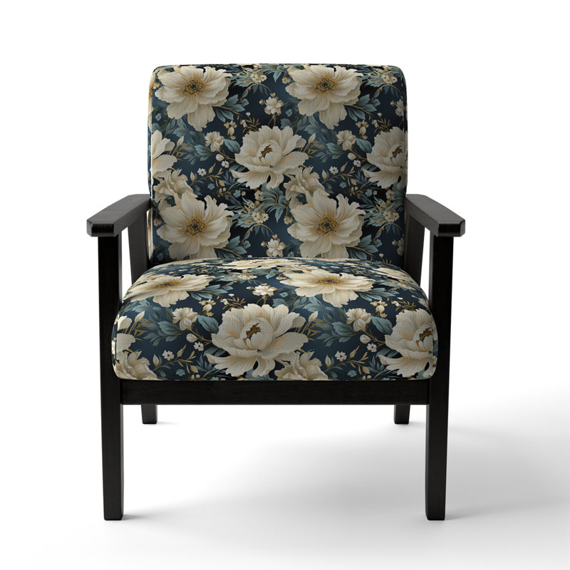 Cobalt Blue Scrollwork Swirls Victorian Pattern II - Upholstered Floral Accent Chair