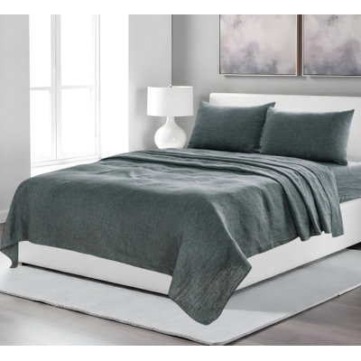 Four Piece Slate Gray Linen Sheet Set