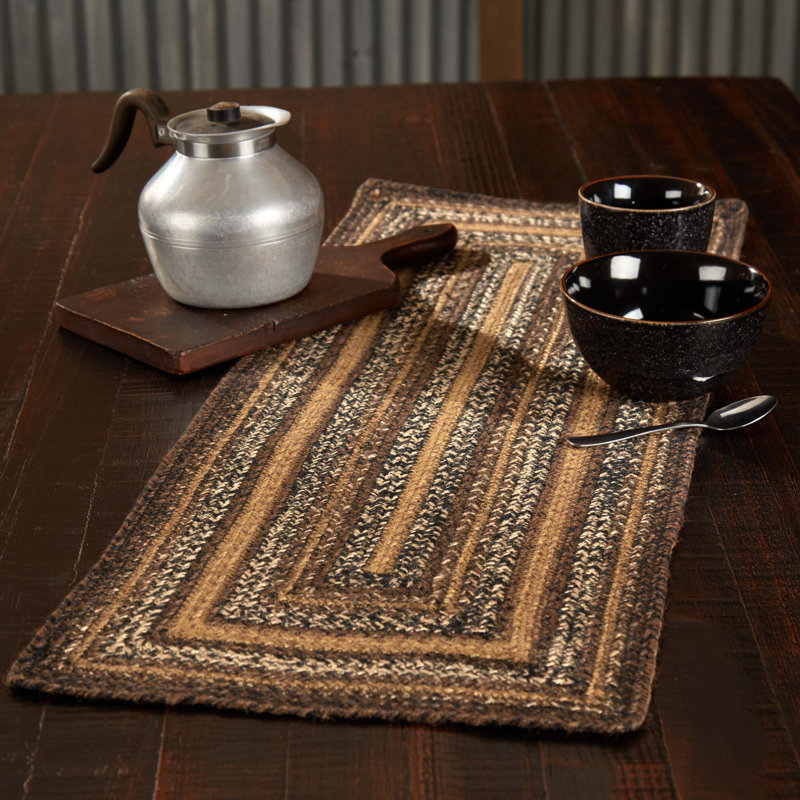 Chemin de table géométrique en jute et coton Birt Whistle, Brun châtaignier / noir champêtre / brun clair f