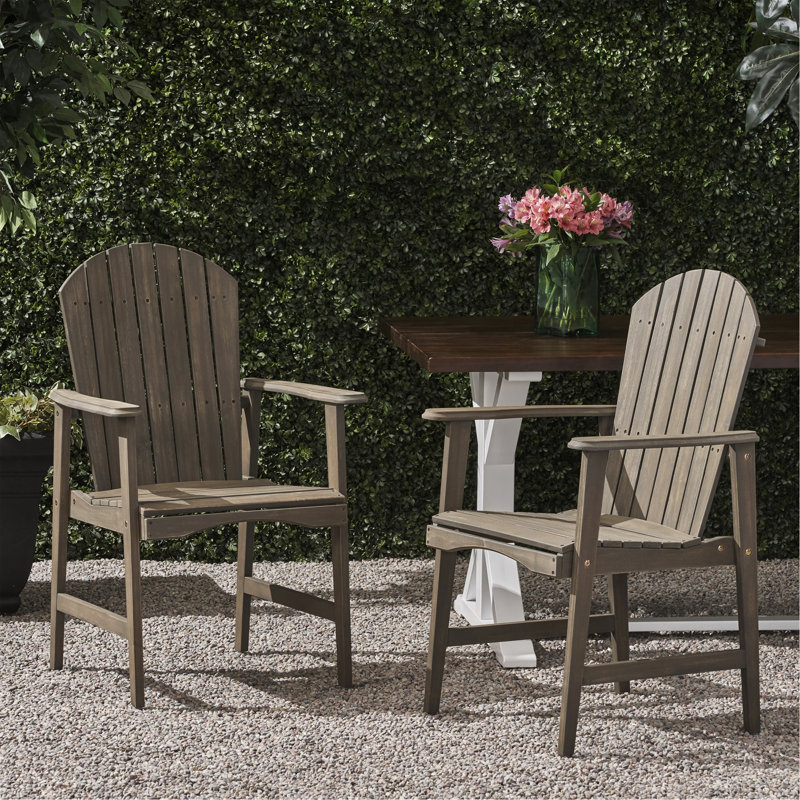 Outdoor Weather Resistant Acacia Wood Adirondack Dining Chairs (Set Of 2), Grey Finish, Gray