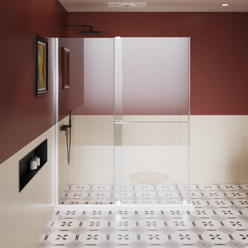 Glass Shower Door, Sliding Shower Screen with Stainless Steel, 1/4 Inch Tempered Panel, Dual Usage, Chrome
