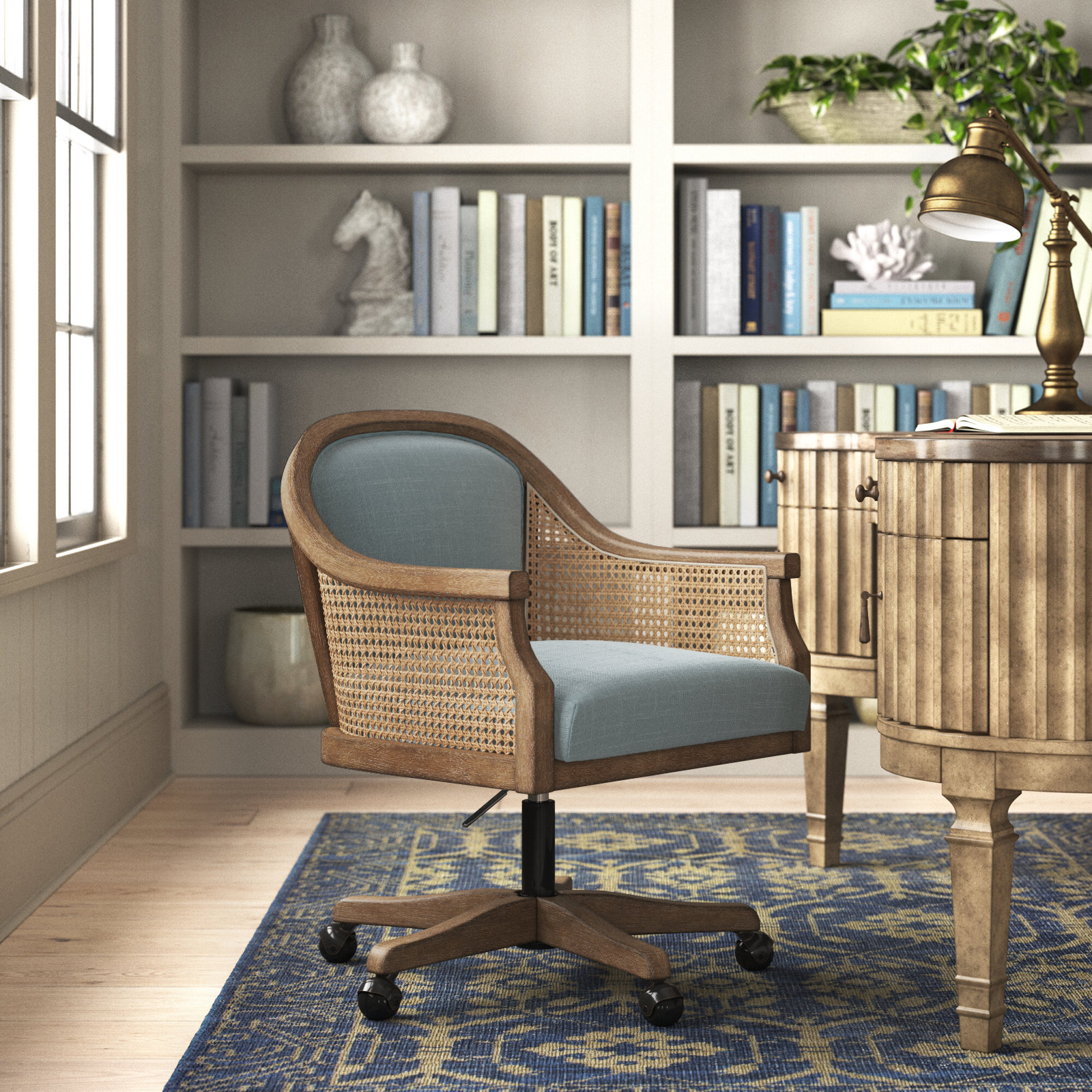 Ackeron Solid Wood Office Chair, Blue Canvas