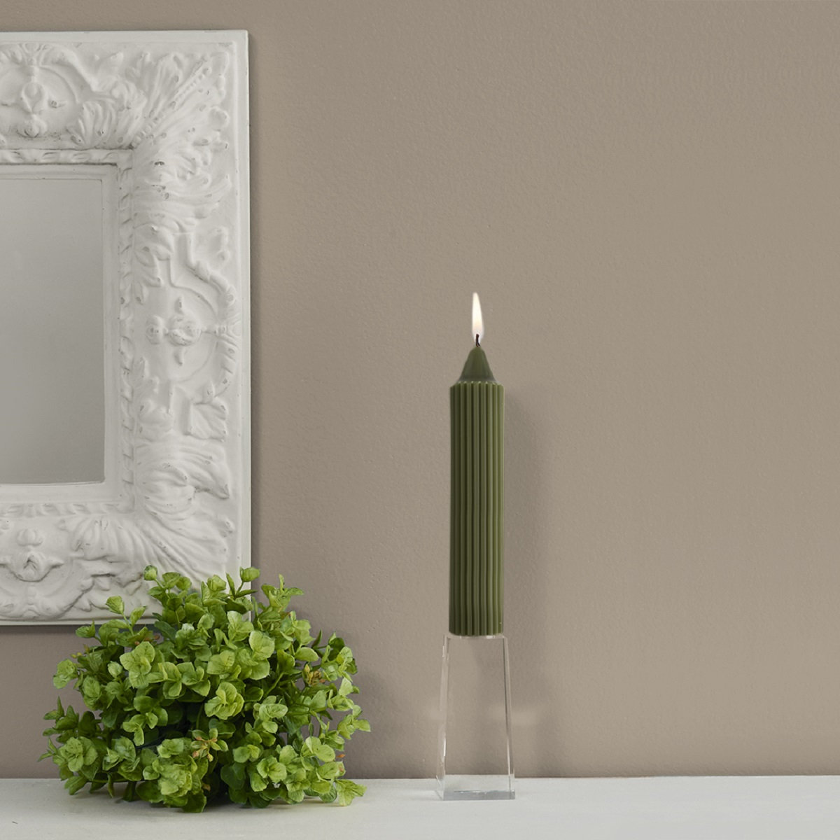 Unscented Taper Candle, Dark Olive, 7" H x 1.25" W x 1.25" D